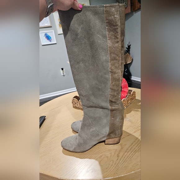 GIANNI BINI Leather/Suede Two Toned Braid Detail Knee High Boots. Olive.Size 7.5 - Picture 10 of 16